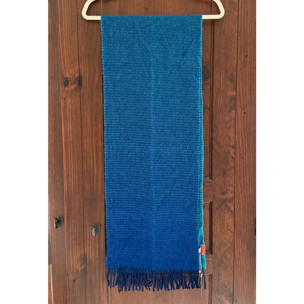 NWT KUNA Luxury Baby Alpaca Rasha Scarf Knitted Fringe Teal Blue Ombré Handwoven
